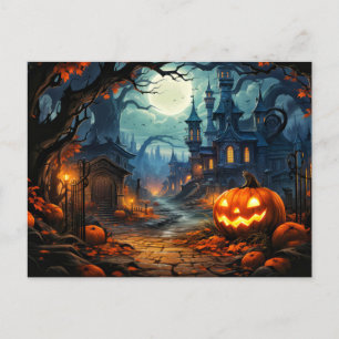 Happy Halloween   Well-lit Nefarious Pumpkin Postcard