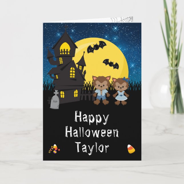 Happy Halloween Werewolf Blue Card (Front)