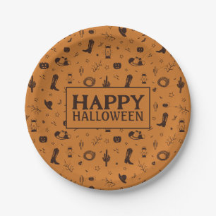 happy halloween western pattern paper plates