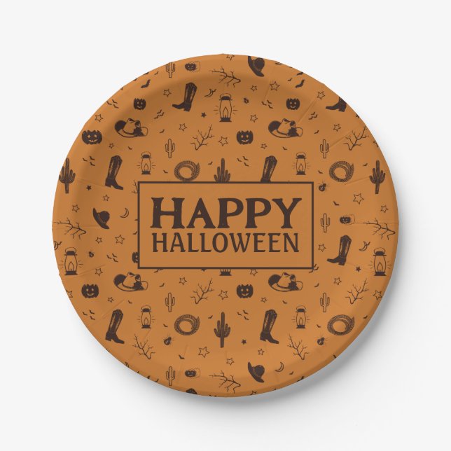 happy halloween western pattern paper plates (Front)