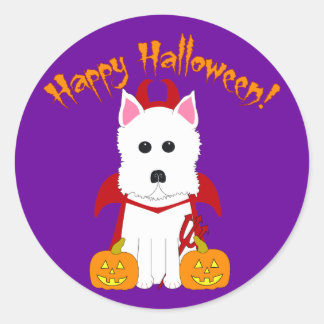 Happy Halloween Westie Devil Classic Round Sticker