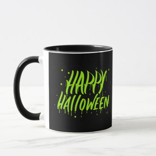 Happy Halloween Wet Paint Green Typography Mug