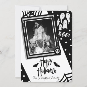 Happy Halloween Whimsical Black & White Photo Invitation