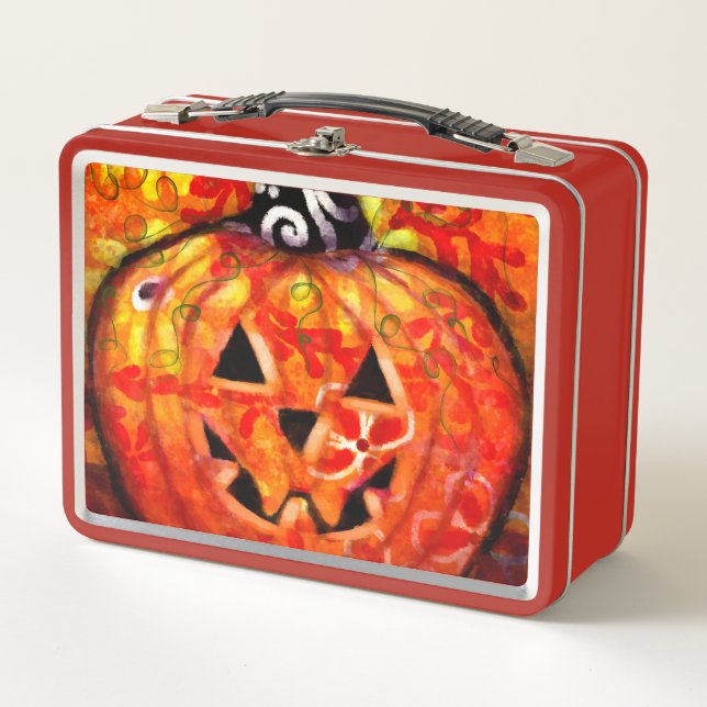 Happy Halloween Whimsical Jack-O-Lantern Metal Lunch Box (Front)
