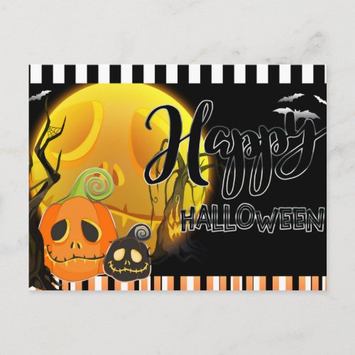 Happy Halloween Whimsical Smily Pumpkins Greeting Postcard