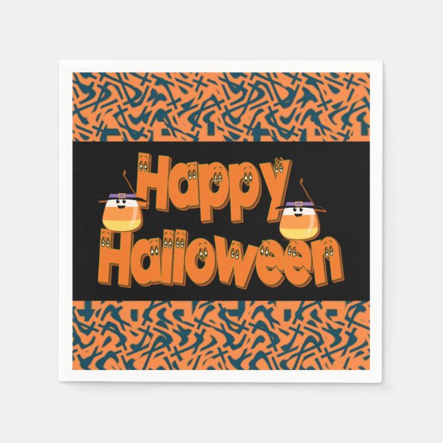 Happy Halloween Whimsical Text Napkins (Front)