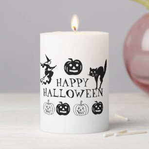 Happy Halloween white black cute spooky party Pillar Candle
