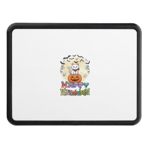Happy Halloween White Cat Pumpkin Moon Bats Ghosts Hitch Cover