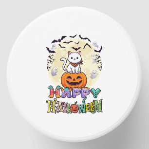 Happy Halloween White Cat Pumpkin Moon Bats Ghosts Mini Candle Favors