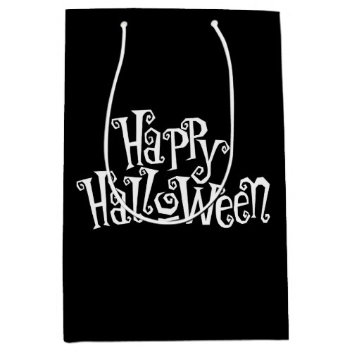 Happy Halloween White Script Black Gift Bag