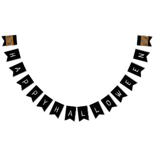 Happy Halloween White Text on Black Bunting Flags