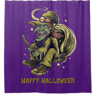 Happy Halloween Wicked Flying Witch Shower Curtain