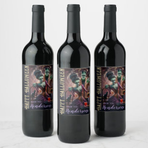 Happy Halloween Wine Gift , Bride of Frankenstein  Label