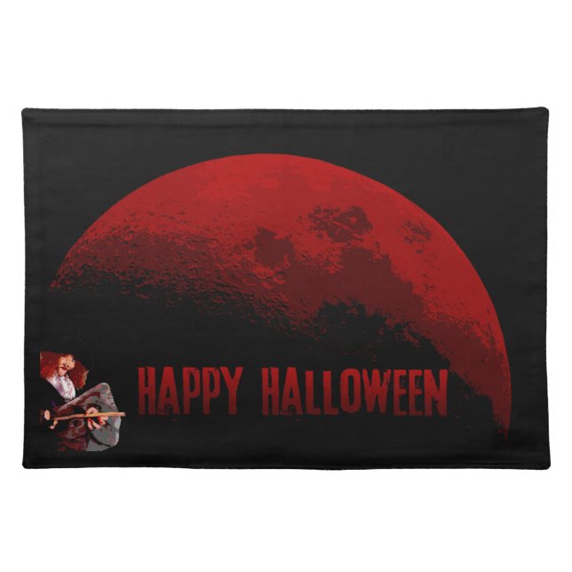 Happy Halloween Witch and Moon Placemat (Front)