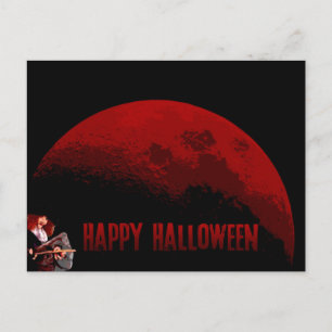 Happy Halloween - Witch and Moon - Postcard