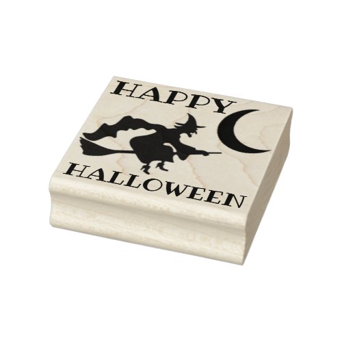 Happy Halloween Witch and Moon Rubber Stamp