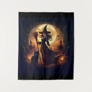 Happy Halloween Witch At Midnight Tapestry