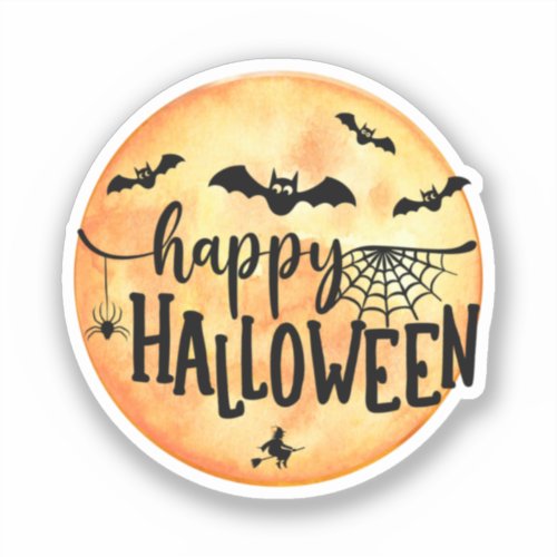 Happy Halloween Witch bat on a bala Sticker