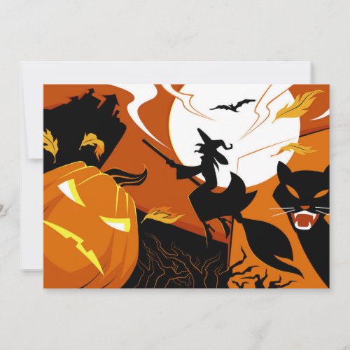 Happy Halloween witch bats and pumpkins Card
