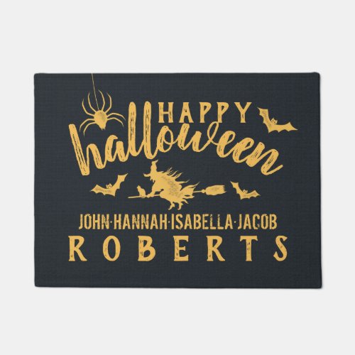 Happy Halloween Witch Bats Spider Custom Rustic Doormat