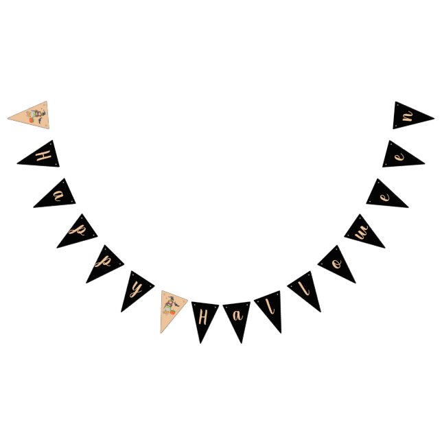 Happy Halloween witch black and peach banner (All)