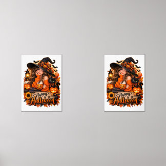 Happy Halloween Witch & Black Cat Pumpkin Gift for Wall Art Sets