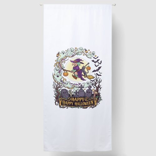 Happy Halloween Witch Broom Black Cat Ghosts_1 Blackout Curtains
