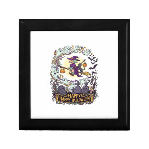 Happy Halloween Witch Broom Black Cat Ghosts_1 Gift Box