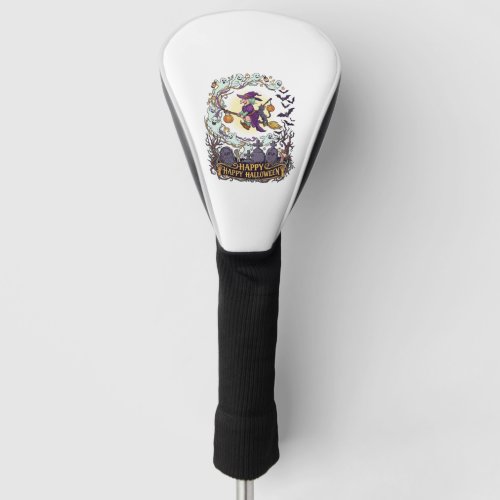 Happy Halloween Witch Broom Black Cat Ghosts_1 Golf Head Cover