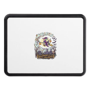 Happy Halloween Witch Broom Black Cat Ghosts_1 Hitch Cover