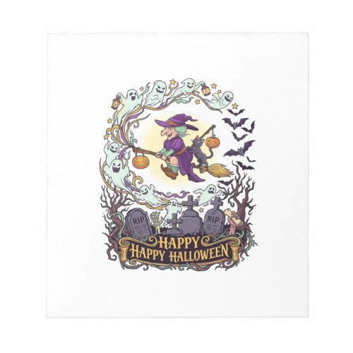 Happy Halloween Witch Broom Black Cat Ghosts_1 Notepad