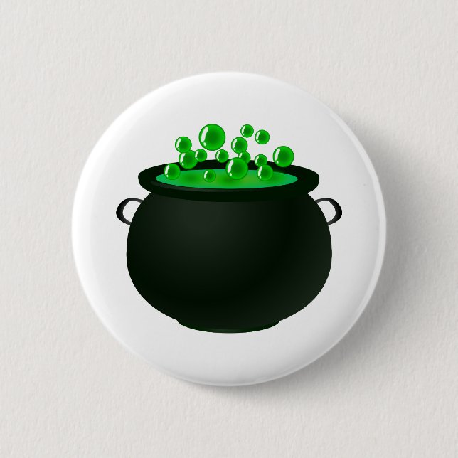 Happy Halloween Witch Bubble Cauldron Green Magic Button (Front)