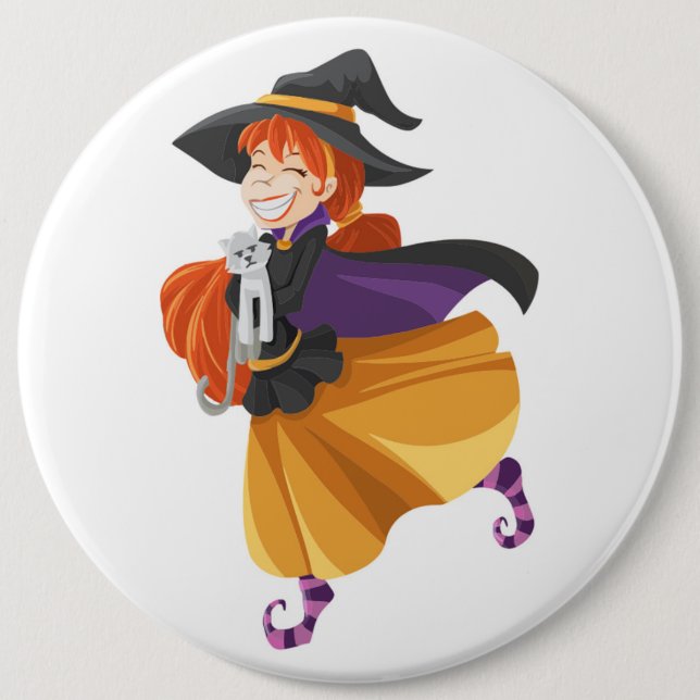 "HAPPY HALLOWEEN" WITCH BUTTON (Front)