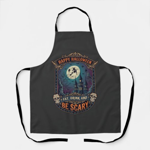 Happy Halloween Witch Castle Skulls Fat Drink Be S Apron