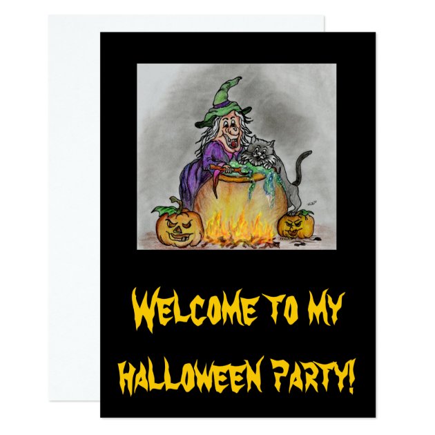 Happy Halloween Witch Cat Invitation