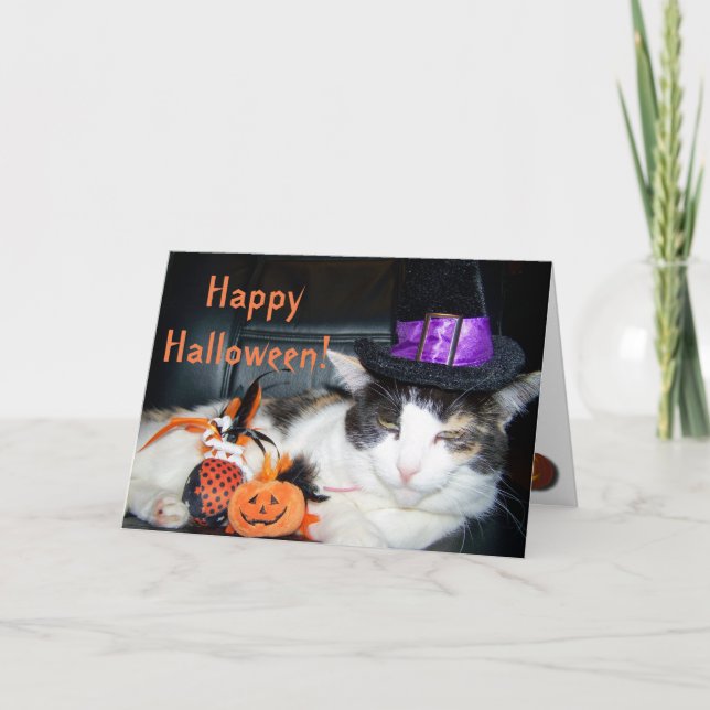 Happy Halloween Witch Cat Card (Front)