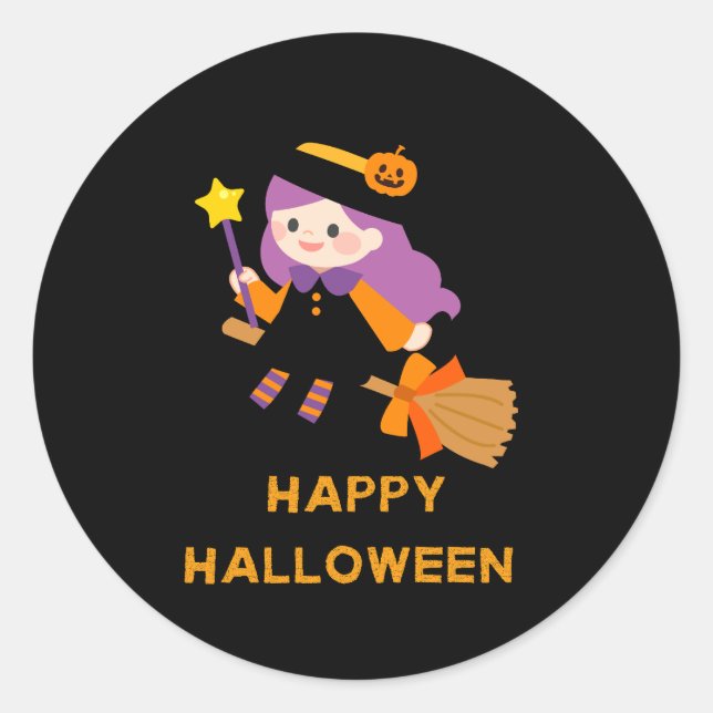 Happy halloween witch classic round sticker (Front)
