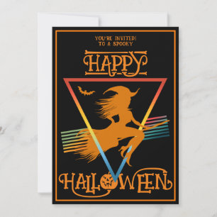 Happy Halloween Witch Costume Party Black Oranges Invitation