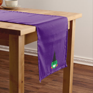 Happy Halloween Witch Cute Fun Cartoon Purple Long Table Runner