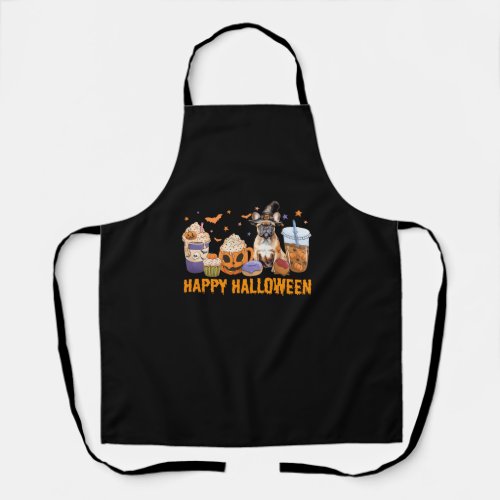 Happy Halloween Witch French Bulldog Pumpkin Coffe Apron