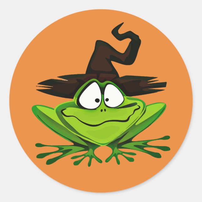 Happy Halloween Witch Frog Classic Round Sticker (Front)