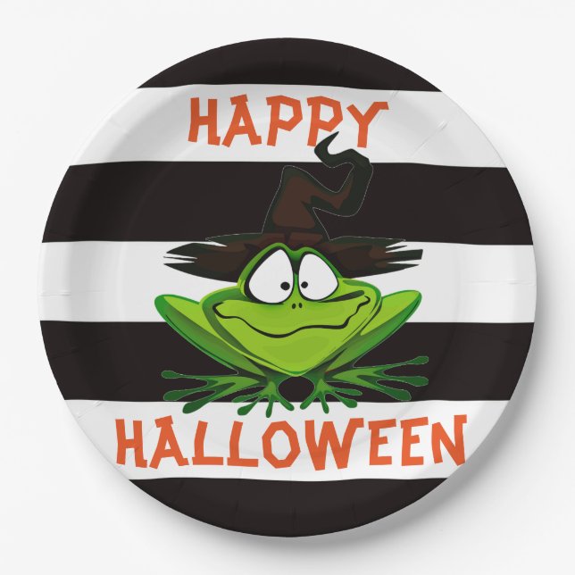 Happy Halloween Witch Frog Paper Plates (Front)