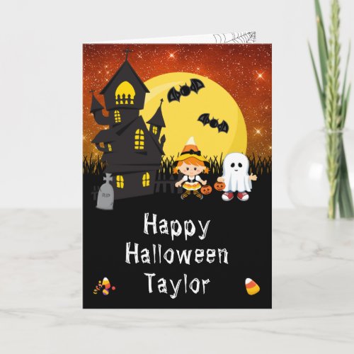 Happy Halloween Witch Ghost Orange Card