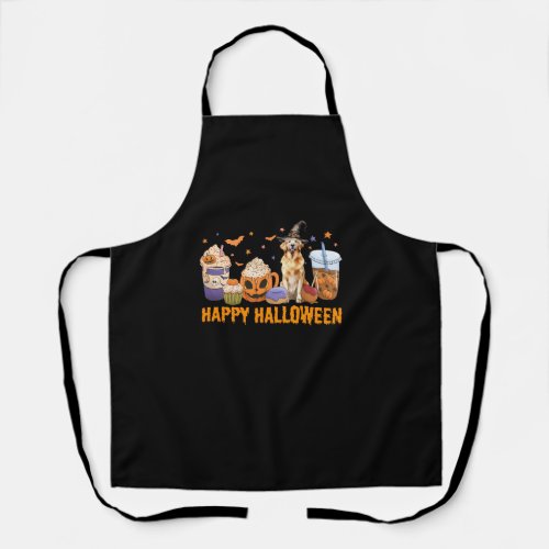 Happy Halloween Witch Golden Retriever Pumpkin Cof Apron