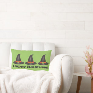 Happy Halloween Witch Green Black Witches Hat Lumbar Pillow