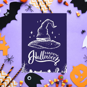Happy Halloween Witch Hat and Graveyard Postcard