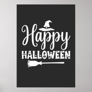 Happy Halloween Witch Hat Broom Design Poster