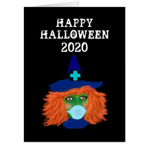 Happy Halloween Witch In Face Mask Personalized Card