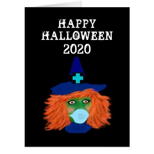 Happy Halloween Witch In Face Mask Personalized Card (Front)