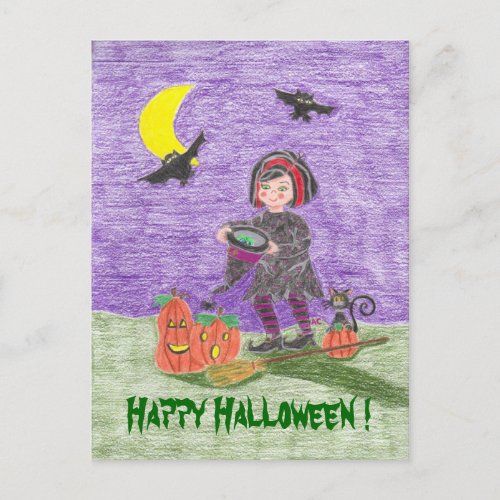 Happy Halloween Witch Kid Postcard 